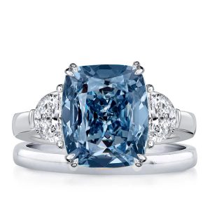 bridal sets - Italo Three Stone Cushion Cut Blue Topaz Engagement Ring Sets For Women, Italo jewelry - Online Catalog