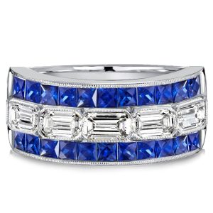 anniversary band - Italo Multi Row Milgrain Princess & Baguette Cut Wedding Band For Women, Italo jewelry - Online Catalog