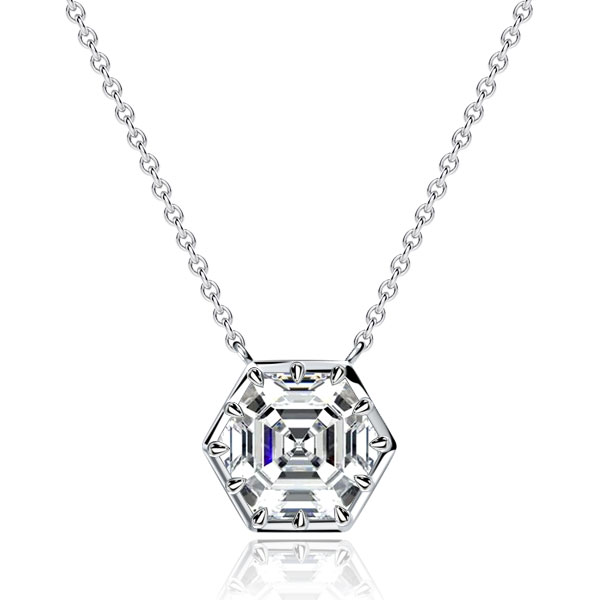 necklaces - Italo Multi Prong Hexagon Cut White Sapphire Pendant Necklace For Women, Italo jewelry - Online Catalog