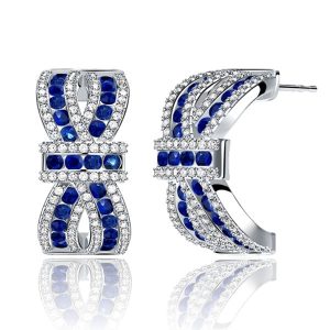 earrings - Italo Knot Design Round Cut Blue Sapphire Hoop Earrings For Women, Italo jewelry - Online Catalog