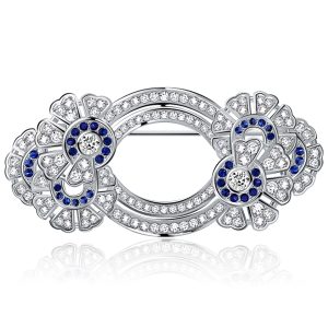 passion - Italo Double Circle Round Cut White & Blue Sapphire Vintage Brooch For Women, Italo jewelry - Online Catalog