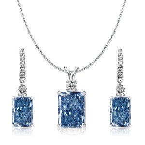 jewelry sets - Italo Radiant Cut Blue Topaz Necklace & Drop Earrings Jewelry Set, Italo jewelry - Online Catalog