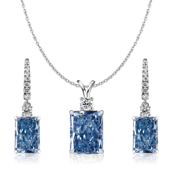 jewelry sets - Italo Radiant Cut Blue Topaz Necklace & Drop Earrings Jewelry Set, Italo jewelry - Online Catalog
