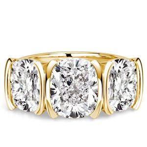 classic engagement rings - Italo Golden Half-bezel 3 Carat Cushion Cut Three Stone Engagement Ring For Women, Italo jewelry - Online Catalog