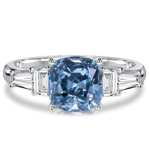 classic engagement rings - Italo 3 Carat Cushion Cut Blue Topaz Three Stone Engagement Ring For Women, Italo jewelry - Online Catalog