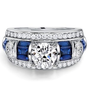 unique engagement rings - Italo Baguette & Round Blue & White Sapphire Engagement Ring For Women, Italo jewelry - Online Catalog