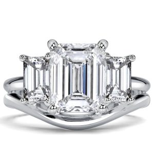 bridal sets - Italo White Sapphire Emerald Cut Three Stone Engagement Ring Sets For Women, Italo jewelry - Online Catalog