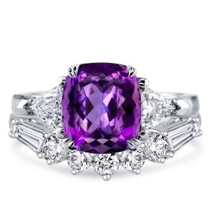 bridal sets - Italo Cushion Cut Ametyst Three Stone Engagement Ring Sets For Women, Italo jewelry - Online Catalog