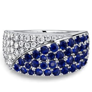 anniversary band - Italo Micro Pave Diagonal White & Blue Sapphire Half Eternity Band For Women, Italo jewelry - Online Catalog
