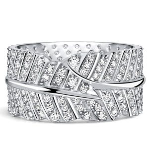 eternity band - Italo Micro Pave Leaf Design White Sapphire Eternity Wedding Band For Women, Italo jewelry - Online Catalog