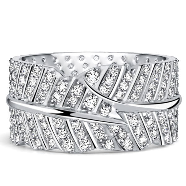 eternity band - Italo Micro Pave Leaf Design White Sapphire Eternity Wedding Band For Women, Italo jewelry - Online Catalog