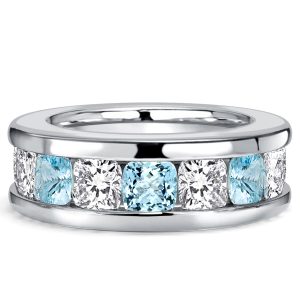 eternity band - Italo Channel Set 3.5 MM Cushion Cut Aquamarine Wedding Band For Women, Italo jewelry - Online Catalog