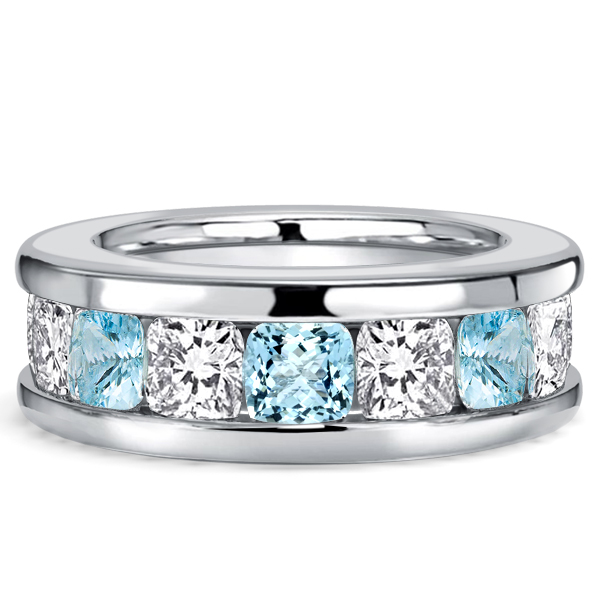 eternity band - Italo Channel Set 3.5 MM Cushion Cut Aquamarine Wedding Band For Women, Italo jewelry - Online Catalog