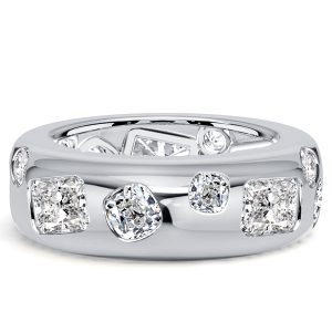 eternity band - Italo Flush Setting White Sapphire Cushion & Radiant Cut Eternity Band For Women, Italo jewelry - Online Catalog
