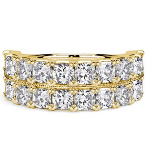 multi row band - Italo Golden Double Row Cushion Cut Half Eternity Wedding Band For Women, Italo jewelry - Online Catalog