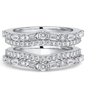 anniversary band - Italo Double Row Baguette & Round Cut Ring Guard Enhancer Wedding Band For Women, Italo jewelry - Online Catalog