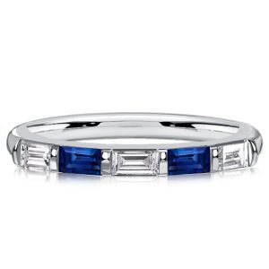classic band - Italo Bar Setting Baguette Cut Blue & White Sapphire Half Eternity Band For Women, Italo jewelry - Online Catalog