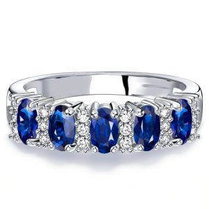 classic band - Italo Five Stone Blue Sapphire Oval Cut Half Eternity Band For Women, Italo jewelry - Online Catalog