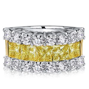 anniversary band - Italo Triple Row Two Tone Princess Cut Yellow Topaz Wedding Band For Women, Italo jewelry - Online Catalog