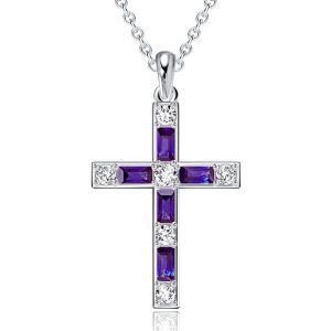 necklaces - Italo Baguette Cut Amethyst Silver Cross Necklace For Women, Italo jewelry - Online Catalog