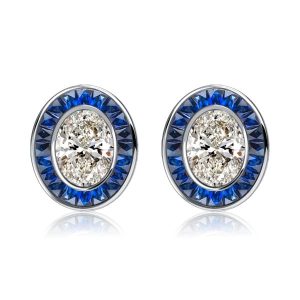 earrings - Italo Art Deco Oval Cut Blue Sapphire Stud Earrings For Women, Italo jewelry - Online Catalog