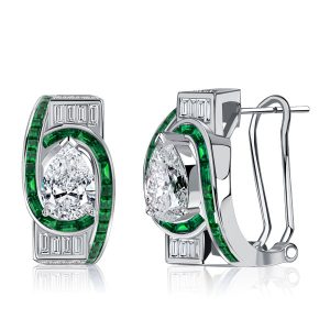 earrings - Italo Art Deco Pear Cut Emerald Sapphire Sterling Silver Hoop Earrings, Italo jewelry - Online Catalog