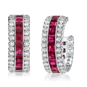 earrings - Italo Invisible Set Ruby Sterling Siver Hoop Earrings For Women, Italo jewelry - Online Catalog