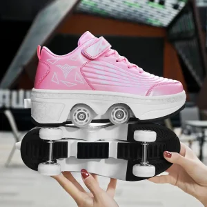 Deformation Shoes Four-Wheel Parkour Roller Skates Skateboard Shoes For Children Adult Running Sneakers Women Men Roller Shoes - AliExpress Sneakers