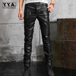New Arrival Top Quality Mens Pu Leather Retro Motorcycle Pants Man Slim Fit Pants Gothic Zip Trousers Plus Size 28-38 - AliExpress Pants