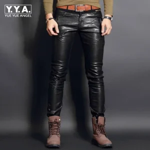 Top New Fashion PU Leather Mens Pants Trousers Motorcycle Europe Punk Man Slim Fit Trousers Male Trousers Plus Size 28-36 - AliExpress Pants
