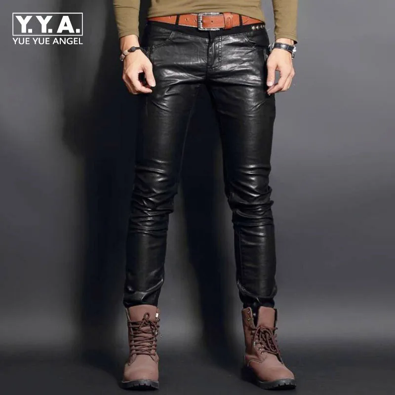 Top New Fashion PU Leather Mens Pants Trousers Motorcycle Europe Punk Man Slim Fit Trousers Male Trousers Plus Size 28-36 - AliExpress Pants