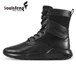 Soulsfeng   Plus Size High Top Black Desert Boots Men's Non-Slip Lightweight Combat Boots Women's Zipper Leather Hiking Shoes - AliExpress Sneakers