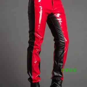 29-39 Men's New Sexy Stage Trousers Dj Color Block Fashion Personality Slim Leather Pants Male Singer Motorcycle Costumes - AliExpress Pants
