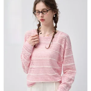 Vega Chang Racerback Knitwear round Neck Hollow out Striped Casual Summer Top Korean Style Loose Fit Breathable Ladies Sweater - AliExpress Sweaters&Jumpers