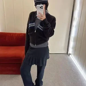 Stunning Wool Blend Knitted Zipper Cardigan Women's Faion Casual Striped ort Sve Zipper Design Girls' Winter Sweater - AliExpress Sweaters&Jumpers