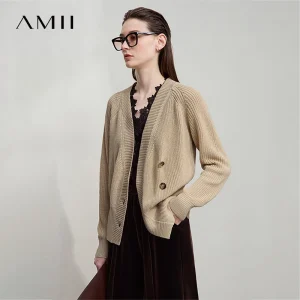 AMII Minimalist Elegant Woman Cardigan 2025 Autumn French V-Neck Raglan Asymmetrical Tops Loose Casual Knit Cardigans 12523010 - AliExpress Sweaters&Jumpers