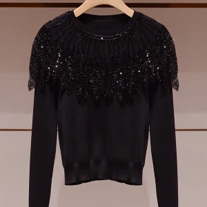 Ele Bla Knitted Top Women's round Ne Glitter Design Sensation Spring 2025 New Sle JOOva Faion mat Fit - AliExpress Sweaters&Jumpers