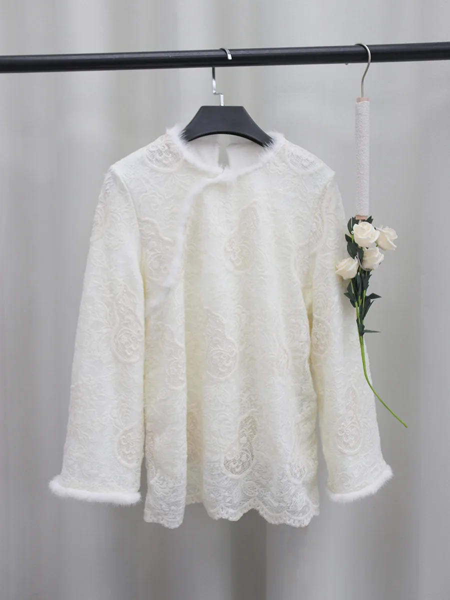 New Chinese Sle Thiened Knitted irt Women's Autumn Winter Embroidered Lace Inner Wear Top round Ne Long Sve Polyester - AliExpress Sweaters&Jumpers