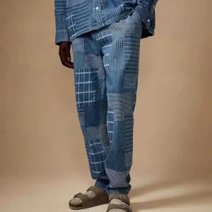 Kith Japanese Indigo Casual Pants Worn-In Denim Embroidered Patchwork Blue Jeans Loose Fit Straight Leg Long Trousers - AliExpress Pants