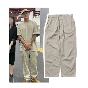 Wu Wen Le BOW  Casual Dir Pants Men's Loose Fit Long Trousers Youthful Sle Water Waed Ink Splatter Workwear - AliExpress Pants