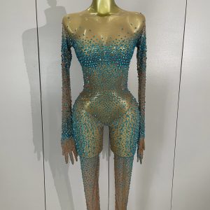 Women Sexy Mesh See Through Luxury Sparkly Rhinestones Bodycon Jumpsuit Birthday Gown Women Bar Nightclub Dancer Stage Outfit - AliExpress Jumpsuits&Rompers