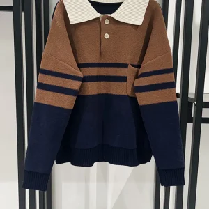 Loose Fit  Ne Knitted Sweater Striped Color Blo Design Polyester Wool Nylon Blend Long Sve Winter Faion for Women - AliExpress Sweaters&Jumpers