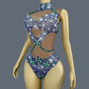 Night Party Showgirl Drag Queen Performer Mesh Bodysuit Stage Show Costume Club Women Dance Sparkly Rhinestone Sexy Outfit Yaoji - AliExpress Jumpsuits&Rompers