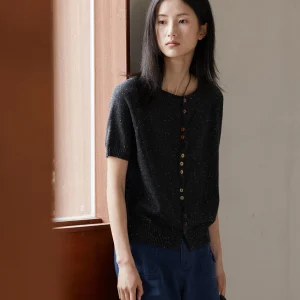 Dopne ey Dot Knitted ort Sve round Ne Top Irregular Button Casual Soft Cotton Blend Spring Faion Women's Knitwear - AliExpress Sweaters&Jumpers