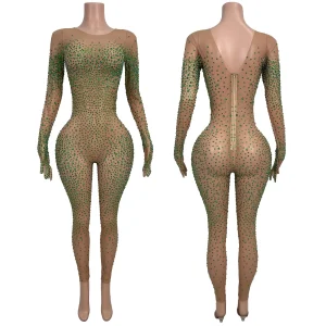 Sparkly Crystals Sheer Mesh Jumpsuit Gloves Spicy Girl Outfit Sexy Dance Show Costume Night Club Stage Hot Jumpsuit Tiaotiaotang - AliExpress Jumpsuits&Rompers
