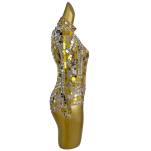 Fangjinqigaocha New Women Long Sleeved Jumpsuit Shiny Geometric Glitter Jumpsuit Shorts Bar Celebrity Dancer Performance Outfit - AliExpress Jumpsuits&Rompers