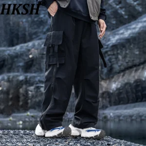 HKSH Autumn Winter New Man Trend American Safari Style Zipper Pleated Loose Straight Casual Fashion Techwear Cargo Pants HK13990 - AliExpress Pants