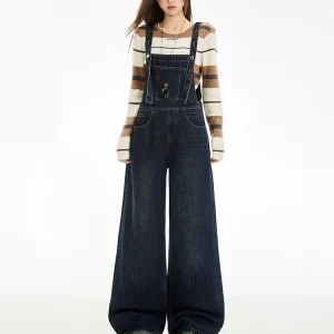 American Retro Denim Overalls Women's High Waist Wide Leg Jumpsuit Loose Fit Spring Faion plus Size Polyester Fiber Jeans - AliExpress Jumpsuits&Rompers