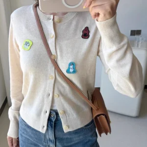 Early Autumn 2025 Cartoon Embroidered Wool Blend Knitted round Ne Open Cardigan Sweater ort Outerwear Women's Faion - AliExpress Sweaters&Jumpers
