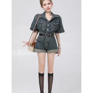 High Waist A-Line ortalls Women's Denim Jumpsuit Set Summer Anti-Aging Clothing High Waist ortalls Fem Sle - AliExpress Jumpsuits&Rompers